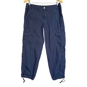 DKNY Cargo Jogger Pants Womens 8 Blue Lightweight Zip Fly Cinch Ankle 24" Capri